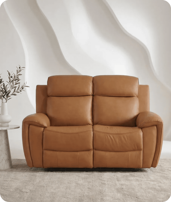 Leo Genuine Leather Caramel Electric Power Recliner 2 Seater Sofa