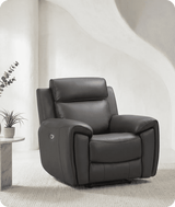 Leo Genuine Leather Grey Electric Power Recliner Armchair