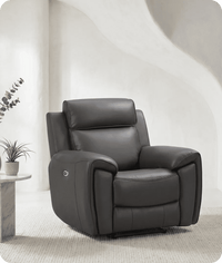 Leo Genuine Leather Grey Electric Power Recliner Armchair