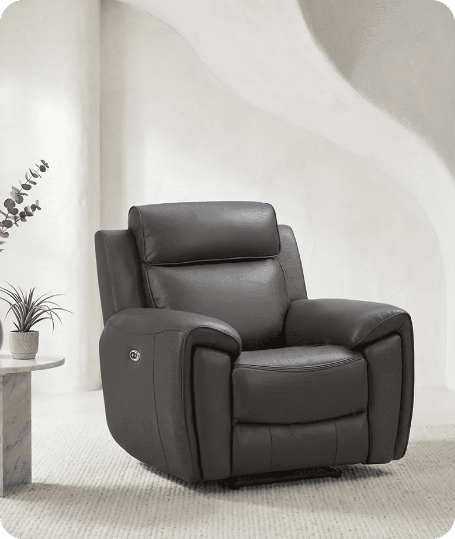 Leo Genuine Leather Grey Electric Power Recliner Armchair