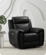 Leo Genuine Leather Black Electric Power Recliner Armchair
