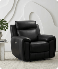 Leo Genuine Leather Black Electric Power Recliner Armchair
