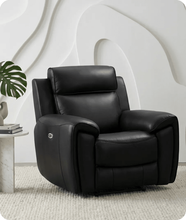 Leo Genuine Leather Black Electric Power Recliner Armchair