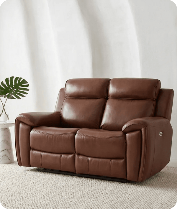 Leo Genuine Leather Tan Electric Power Recliner 2 Seater