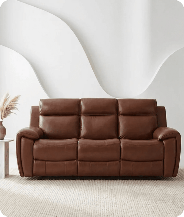 Leo Genuine Leather Tan Electric Power Recliner 3 Seater