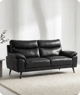 Ascot Genuine Leather Black 3 Seater Sofa - Sofa-Direct