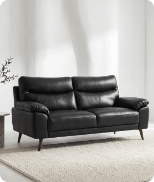 Ascot Genuine Leather Black 3 Seater Sofa