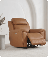 Leo Genuine Leather Caramel Armchair with Electric Power Recliner