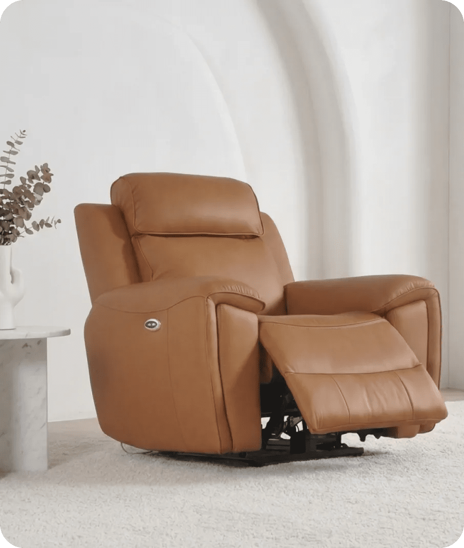 Leo Genuine Leather Caramel Armchair with Electric Power Recliner
