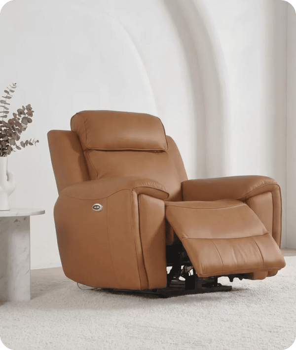 Leo Genuine Leather Caramel Armchair with Electric Power Recliner