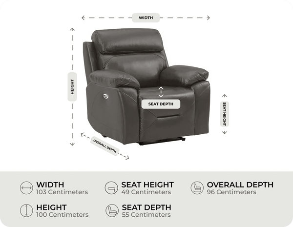 Milano Grey Leather Power Recliner Armchair measurement