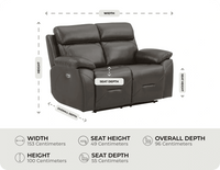 Milano Genuine Leather Grey Electric Power Recliner 2 Seater Sofa measurement 