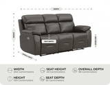 Milano Genuine Leather Grey Electric Power Recliner 3 Seater Sofa measurement