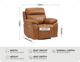 Milano Genuine Leather Caramel Electric Power Recliner Armchair measurement