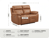 Milano Genuine Leather Caramel Electric Power Recliner 2 Seater Sofa  measurement 