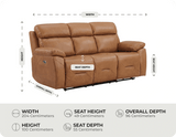Milano Genuine Leather Caramel Electric Power Recliner 3 Seater Sofa measurement