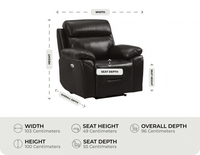 Milano Black Leather Electric Recliner Armchair measurement 