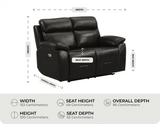 Milano Genuine Leather Black Electric Power Recliner 2 Seater Sofa measurement 