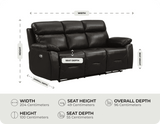 Milano Genuine Leather Black Electric Power Recliner 3 Seater Sofa measurement 