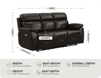 Milano Genuine Leather Black Electric Power Recliner 3 Seater Sofa measurement 