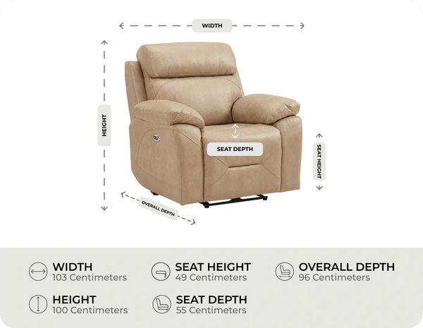 Milano Cream Leather Power Recliner Armchair measurement 