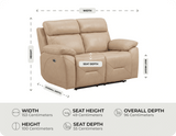 Milano Genuine Leather Cream Electric Power Recliner 2 Seater Sofa measurement 