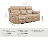 Milano Genuine Leather Cream Electric Power Recliner 3 Seater Sofa measurement 