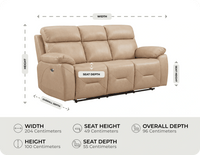 Milano Genuine Leather Cream Electric Power Recliner 3 Seater Sofa measurement 