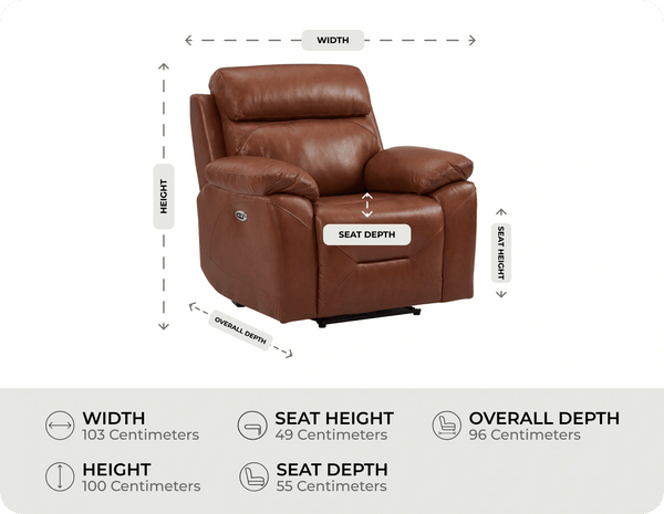 Milano Tan Power Recliner Armchair measurement 