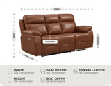 Milano Genuine Leather Tan Electric Power Recliner 3 Seater measurement 