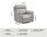 Milano Genuine Leather Light Grey Electric Power Recliner Armchair measurement 