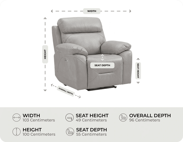 Milano Genuine Leather Light Grey Electric Power Recliner Armchair measurement 
