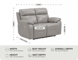 Milano Genuine Leather Light Grey Electric Power Recliner 2 Seater Sofa measurement 