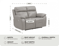 Milano Genuine Leather Light Grey Electric Power Recliner 2 Seater Sofa measurement 