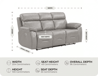 Milano Genuine Leather Light Grey Electric Power Recliner 3 Seater Sofa measurement 