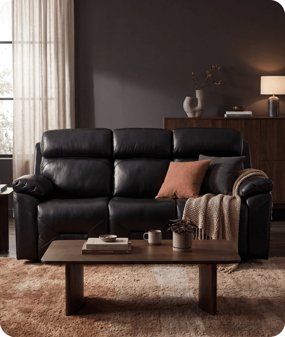 Milano Genuine Leather Black Electric Power Recliner 3 Seater Sofa