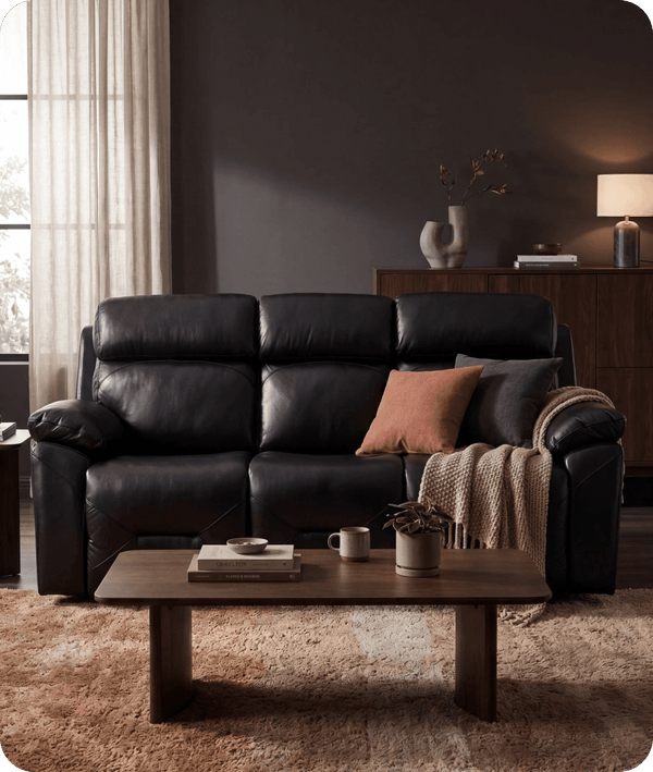 Milano Genuine Leather Black Electric Power Recliner 3 Seater Sofa