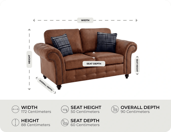 Savile Tan Suede 2 Seater Sofa measurements