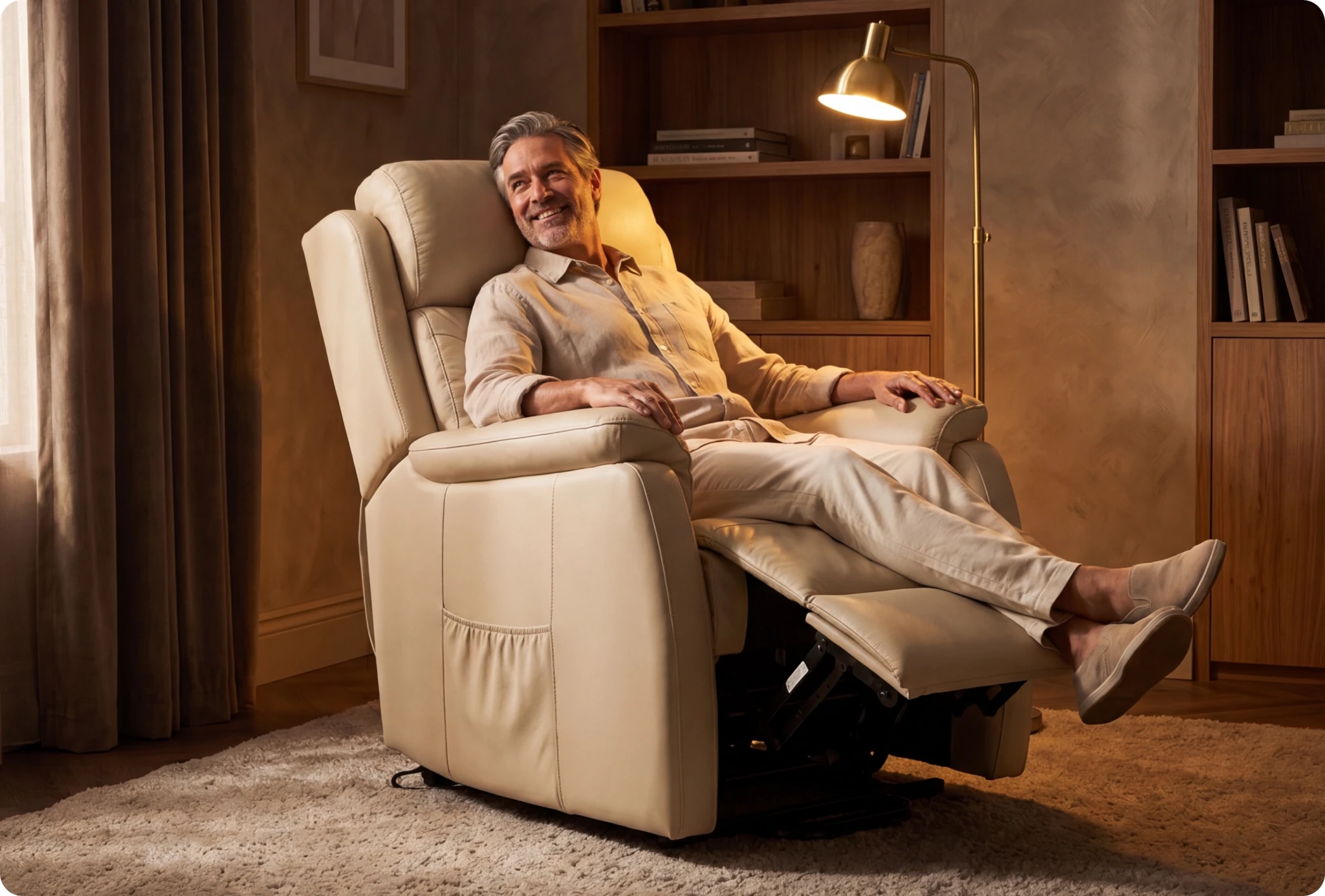 Oliver Genuine Leather Cream Rise & Recline Mobility Chair