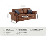 Savile Tan Suede 3 Seater Sofa measurement