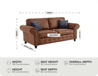 Savile Tan Suede 3 Seater Sofa measurement