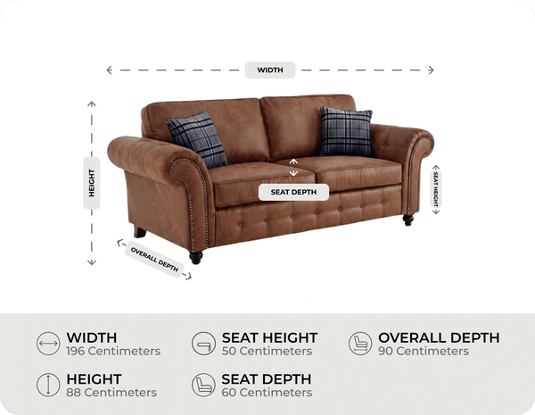 Savile Tan Suede 3 Seater Sofa measurement
