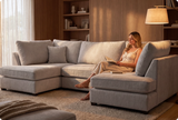Mayfair Silver  Fabric U Shape High Back Corner Sofa + Footstool
