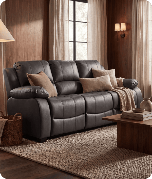 Veloura Grey Leather 3 Seater Sofa