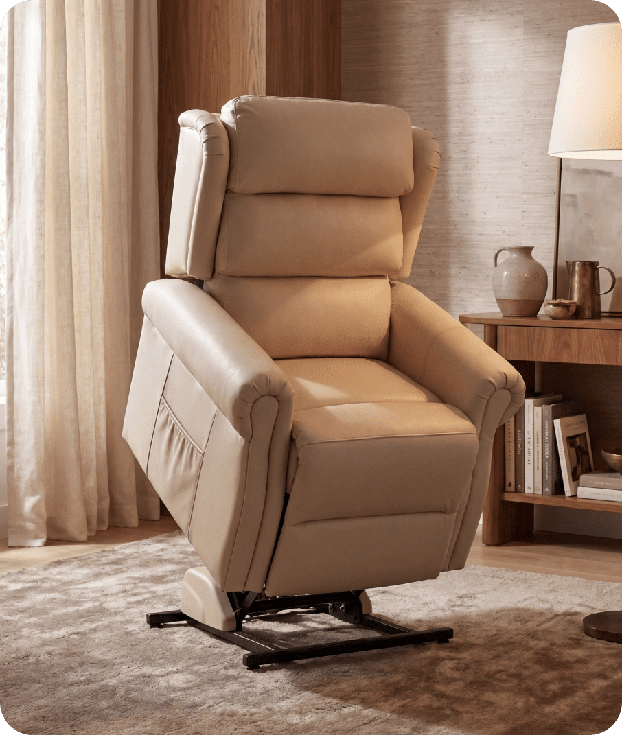Cambridge Genuine Leather Cream Rise & Recline Mobility Chair