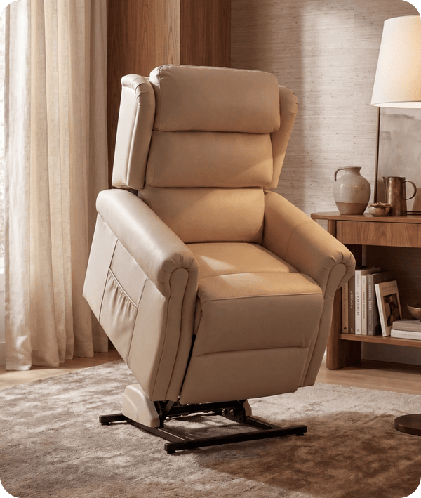 Cambridge Genuine Leather Cream Rise & Recline Mobility Chair