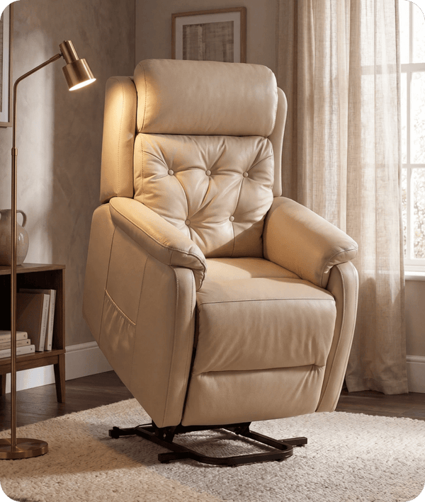 Oliver Genuine Leather Cream Rise & Recline Mobility Chair