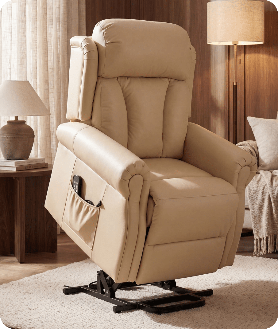 Derby Genuine Leather Cream Rise & Recline Mobility Chair