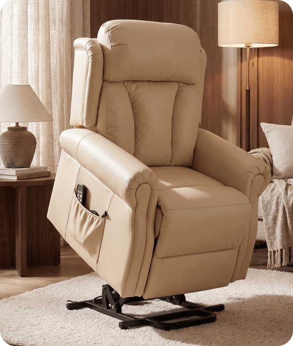 Derby Genuine Leather Cream Rise & Recline Mobility Chair
