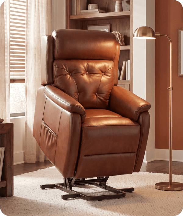 Oliver Genuine Leather Tan Rise & Recline Mobility Chair